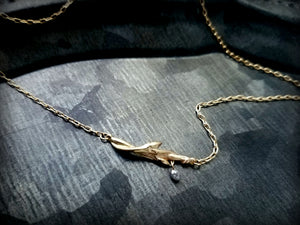 14k Budding Branch Necklace with Diamond Teardrop