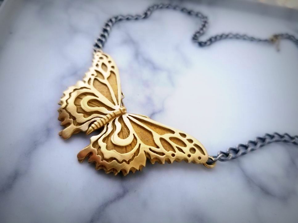 14k Gold Butterfly Necklace, on Sterling Curb Chain