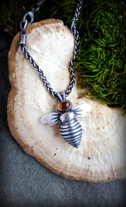 Large Sterling Queen Bee Amulet, set with Gemstone of choice