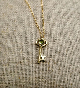 14K Cybele Key Necklace with Smooth Gemstone
