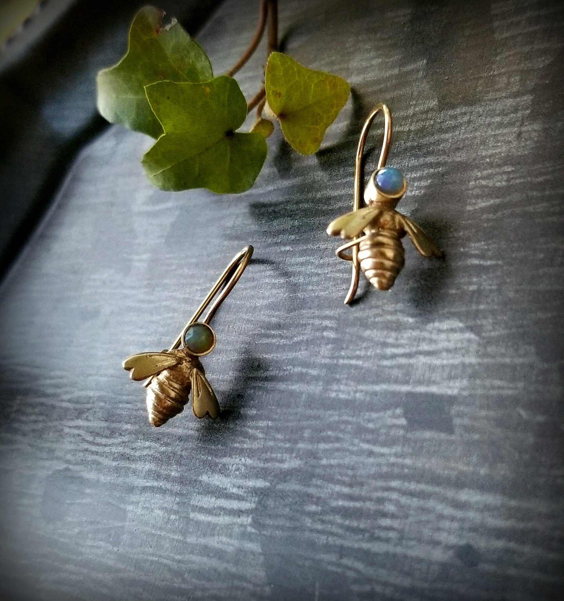 Gold Petite Queen Bee Earrings, 14k with Gemstones