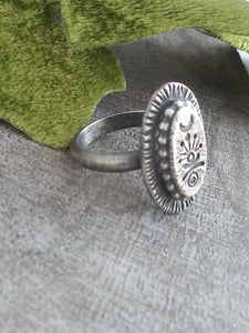 Crescent Moon Symbol Ring, Sterling Medallion Ring