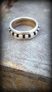 Gear Band Ring, size 8.5, Oxidized Sterling Ring