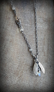 Moonstone Firefly Sterling Silver Beaded Chain Necklace