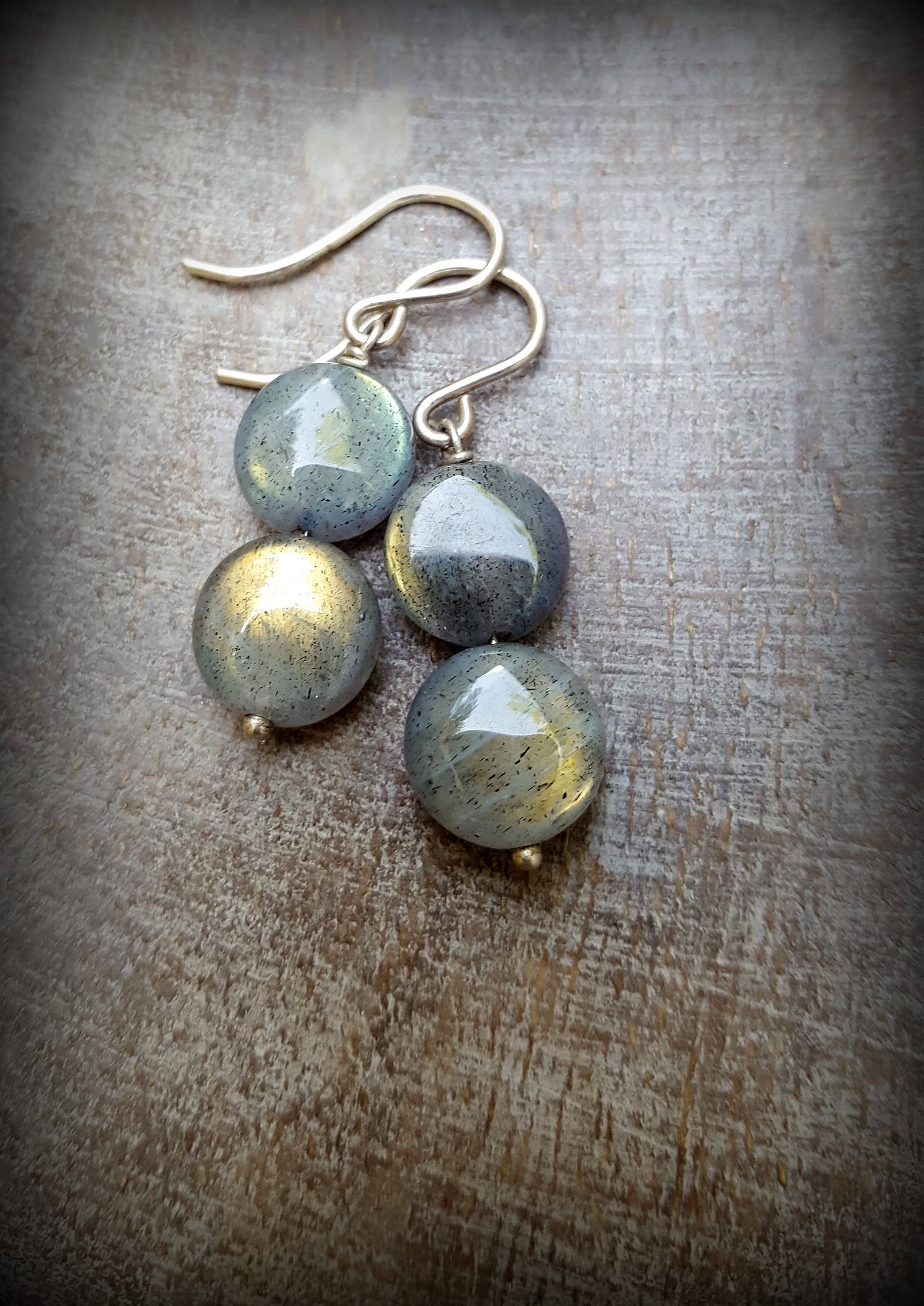 Labradorite Moonbeam Earrings, Smooth Iridescent Labradorite Beads Dangle on Sterling French Wires by Brie, Sleek, Minimalist, Everyday Glow