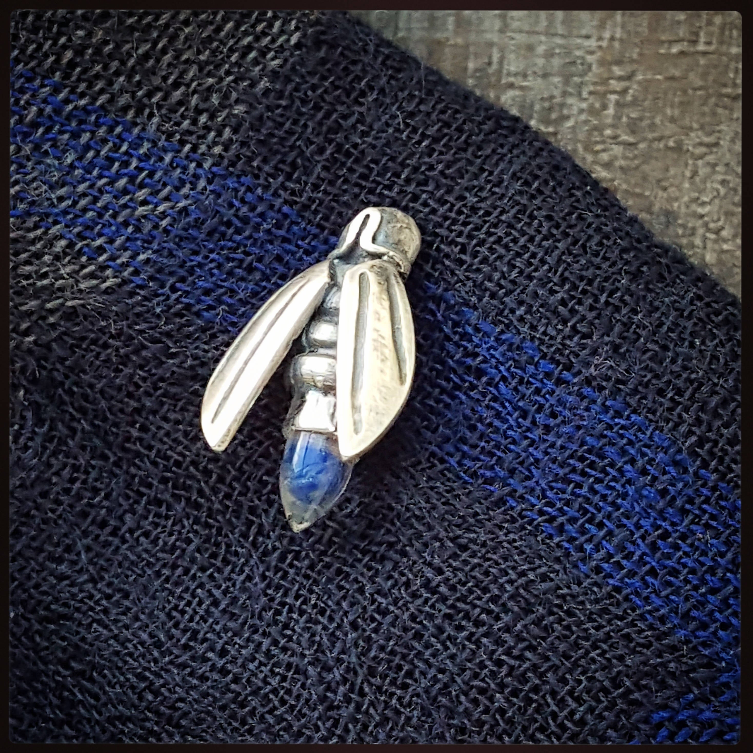 Sterling Firefly Lapel Pin set with moonstone, Firefly Sterling Tie Tac