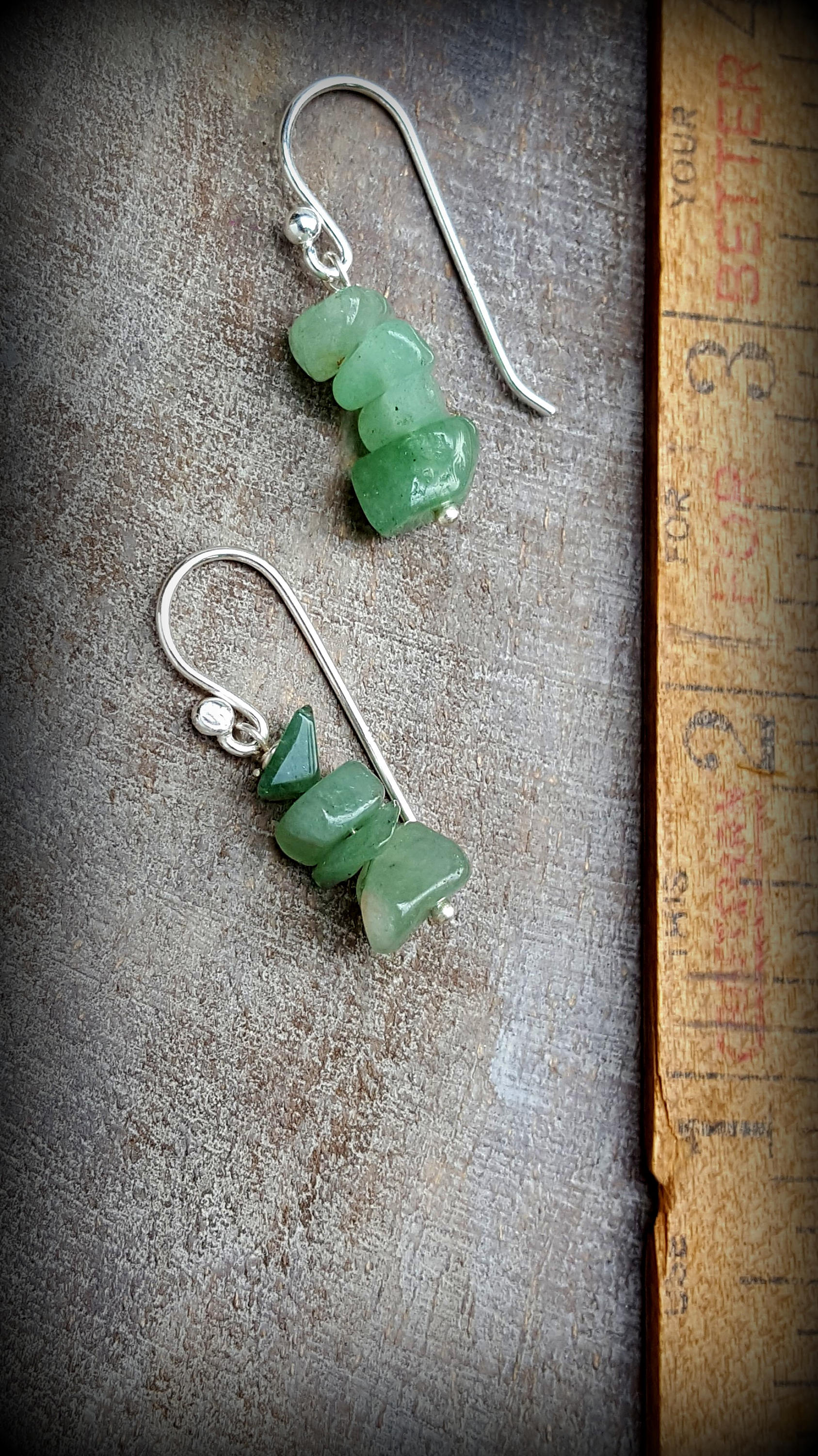 Seafoam Green Aventurine Chunk Earrings on Sterling