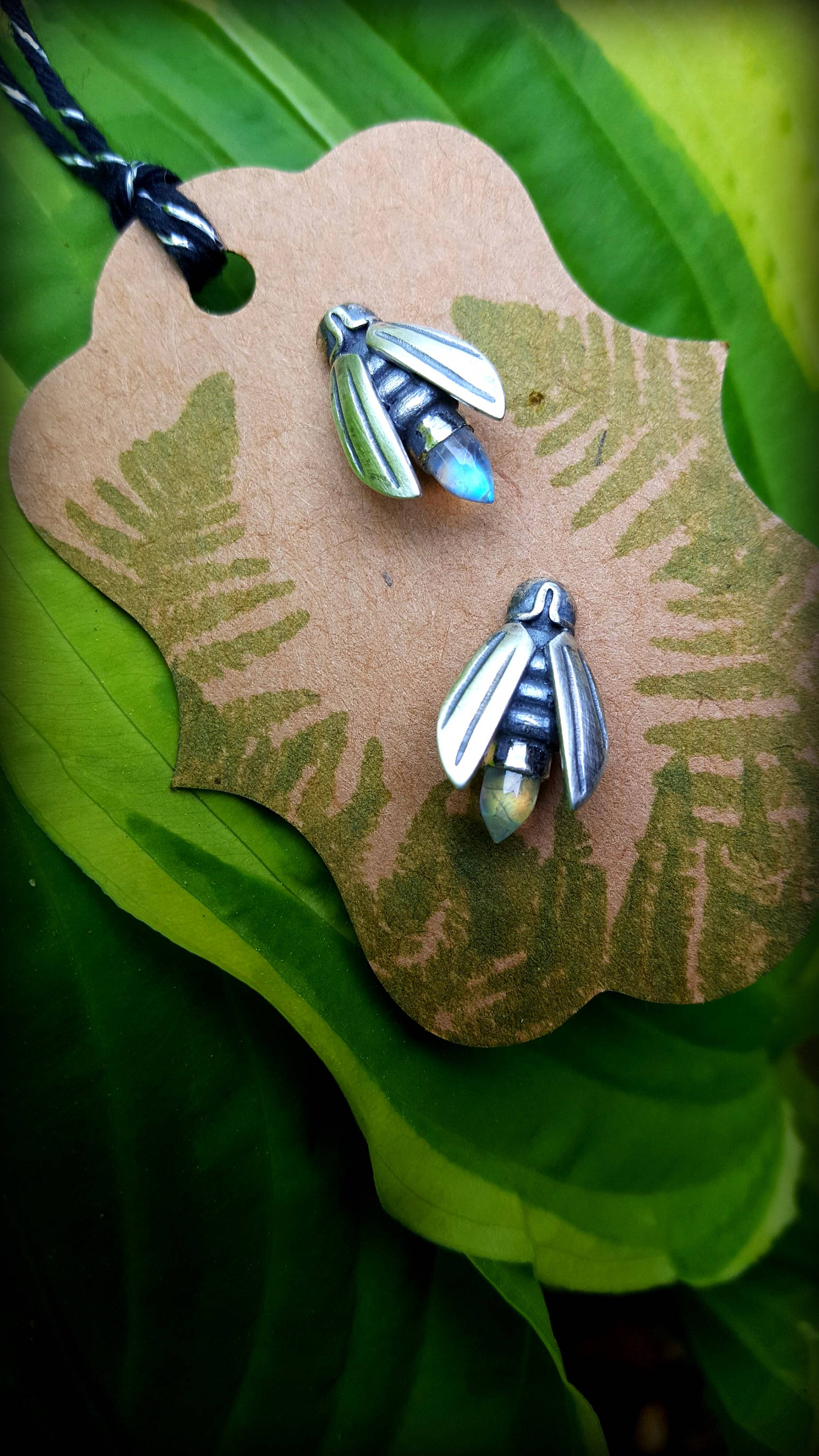 Sterling Firefly Lapel Pin set with Rainbow Moonstone