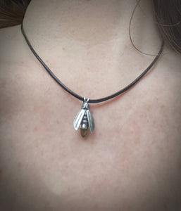 Sterling and Citrine Firefly Amulet on Black Leather
