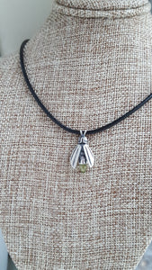 Firefly Amulet on Black Leather, Sterling and Peridot