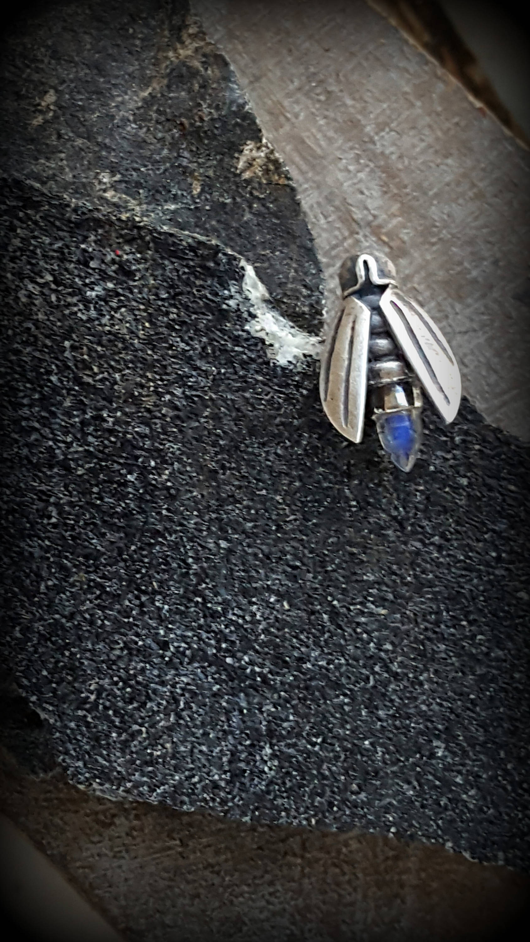 Sterling Firefly Lapel Pin set with Rainbow Moonstone