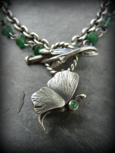 Emerald Eyed Moth Charm On Two Strand Bracelet, Sterling