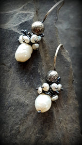 Pebble Earrings, Sterling and Pearl