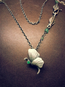 Sterling Silver Emerald Moth Insect Amulet Necklace