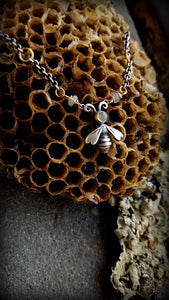 Sterling Petite Queen Bee Necklace, Welo Opal Bee Necklace