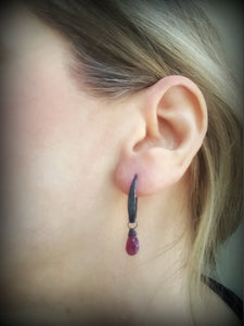 Arc Hammered Hoop Briolette Drop Earrings