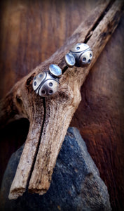 Moonstone Ladybug Earrings, Antiqued Sterling