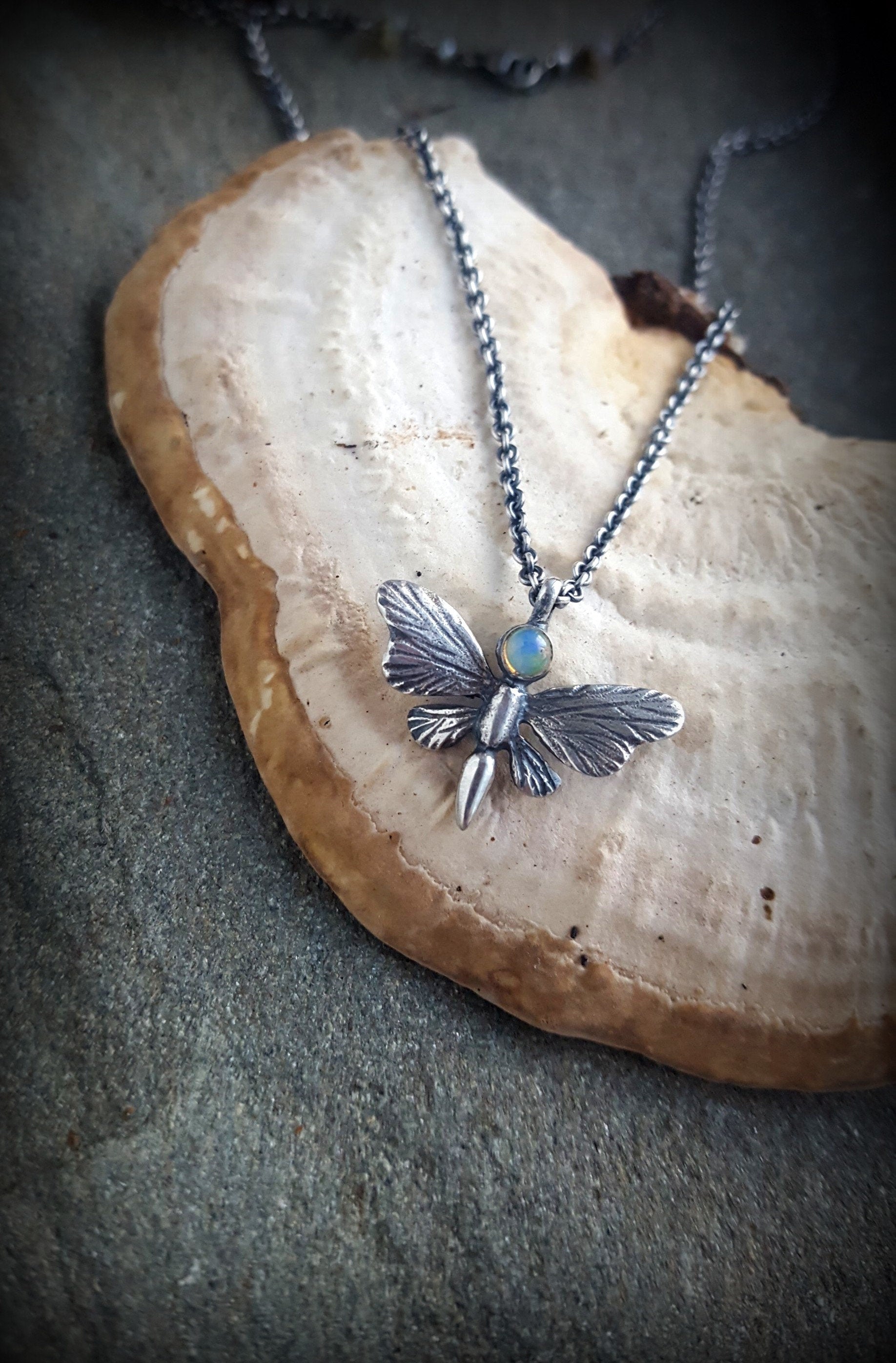 Silver Opal Butterfly Necklace, Mariposa Necklace