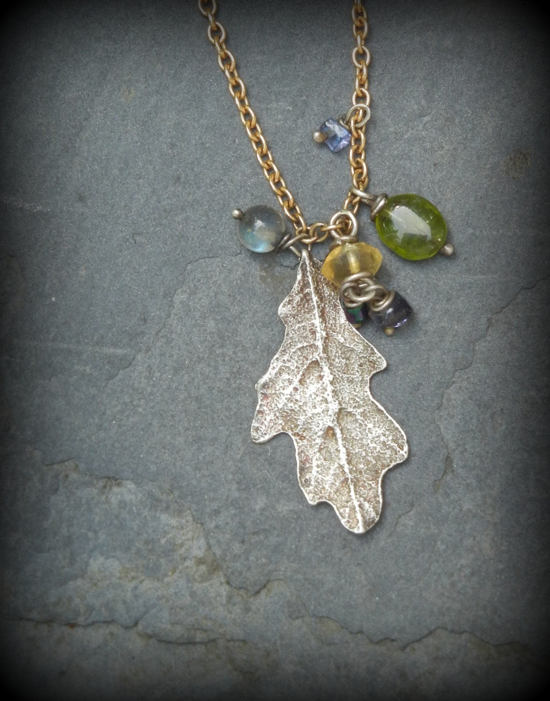 Mixed Metal Necklace Oak Leaf Necklace,14kt & SS