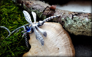 Extra Large Gemstone Dragonfly Necklace, crafted in Sterling