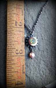 Abalone Shell and Pink Pearl Sunflower Necklace