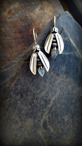 Sterling Moonstone Firefly Earrings, Phaussis Reticulata