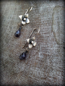 Starflowers, Silver Flowers with Iolite Briolettes