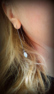 Marquise Moonstone Threader Earrings, Window-set Moonstones