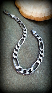 Sterling Figaro Chain Bracelet, 5mm width,  Antiqued