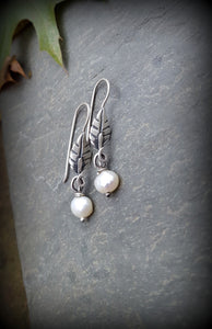 Leaf Earrings with Pearl Drops
