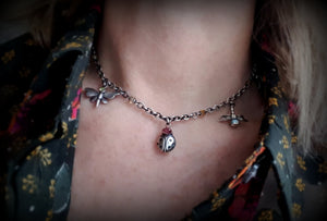 Sterling Gemstone Multi Insect Charm Necklace