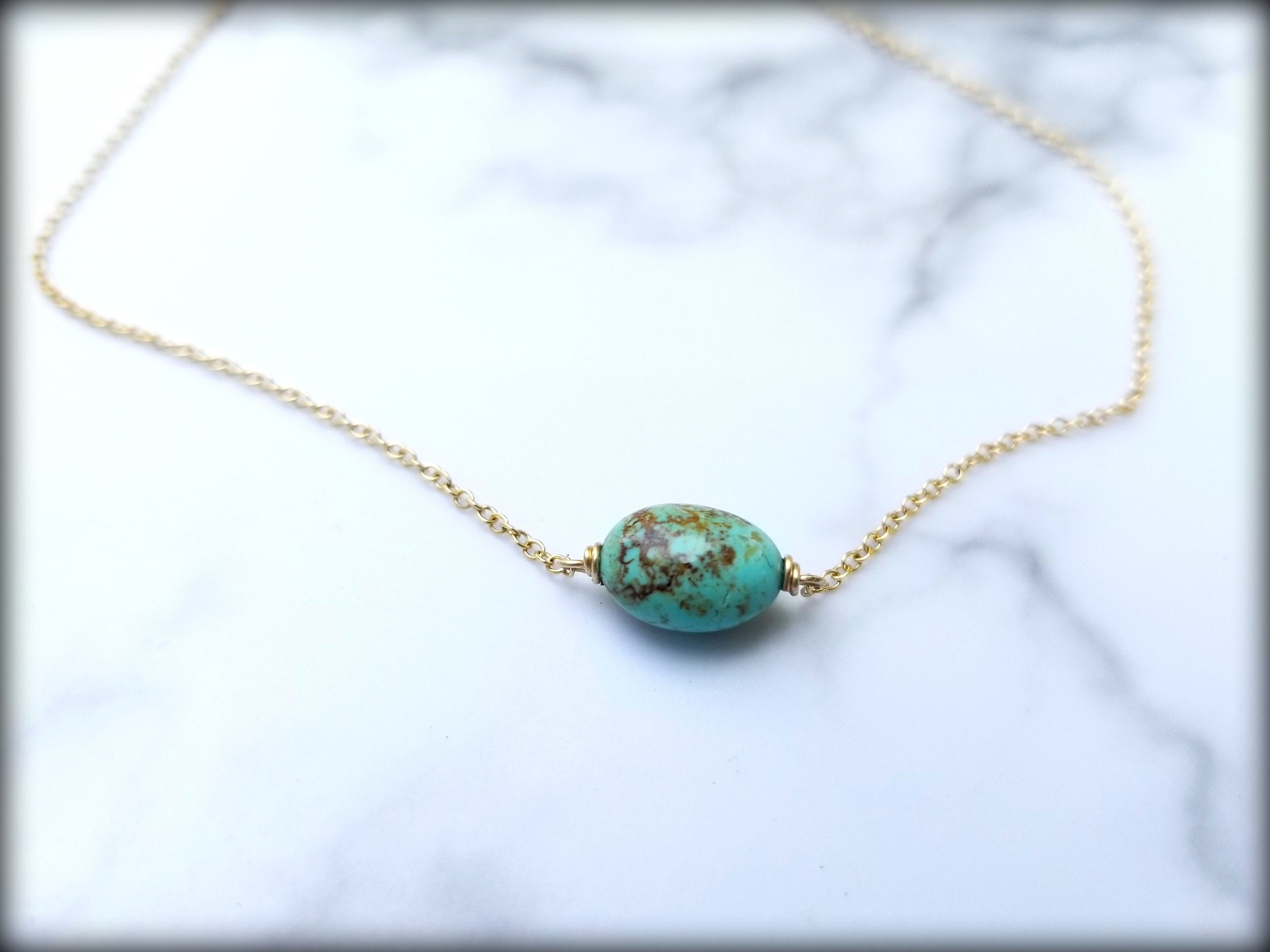 Kingman Turquoise Elliptic, 14k Gold Turquoise Necklace