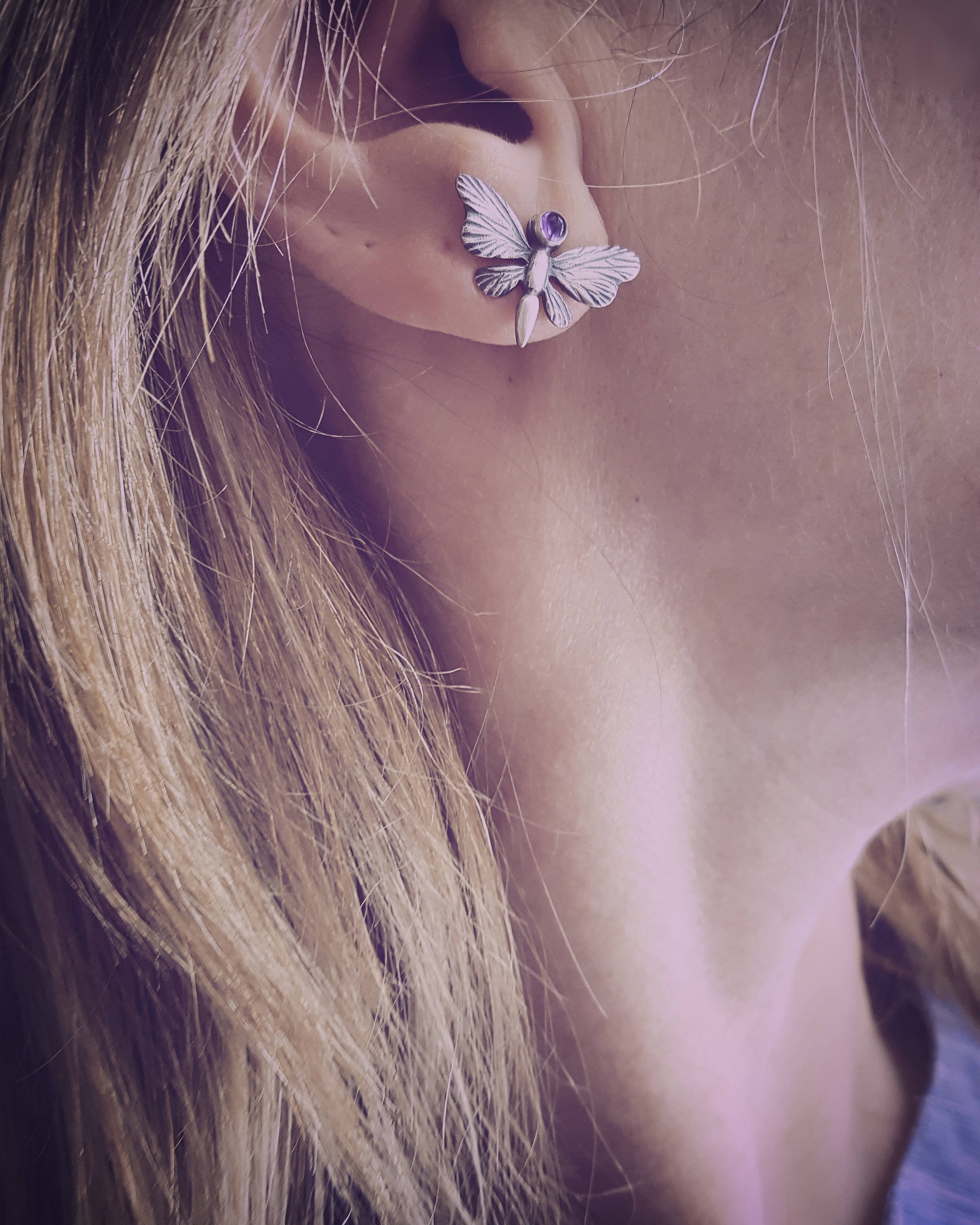 Mariposa Butterfly Post Earrings, with Gemstone