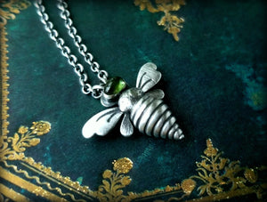 Silver Queen Bee Necklace set with Gem of Choice