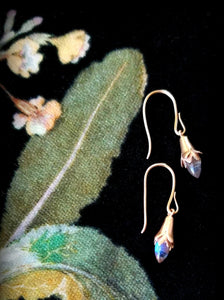 Solid 14k Rose Gold and Moonstone Bud Drop Floral Earrings
