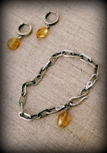 Citrine Nugget Charm Paperclip Chain Bracelet