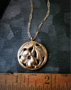 14k Gold Midnight Garden Nicotiana Flower Medallion Necklace