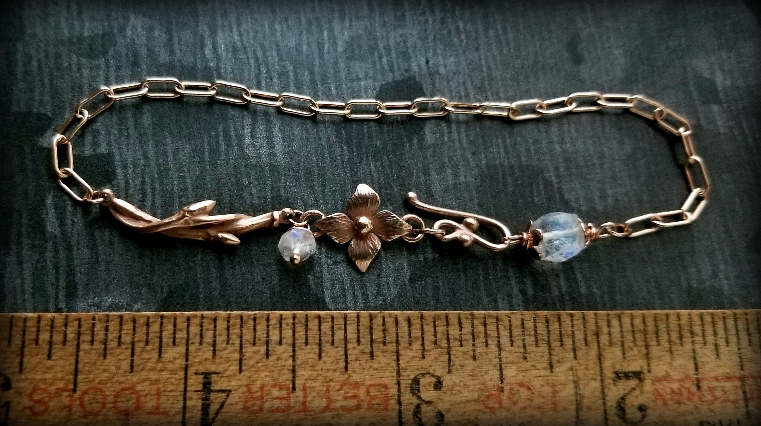 14k Rose Gold Paperclip Chain Bracelet with Moonstone