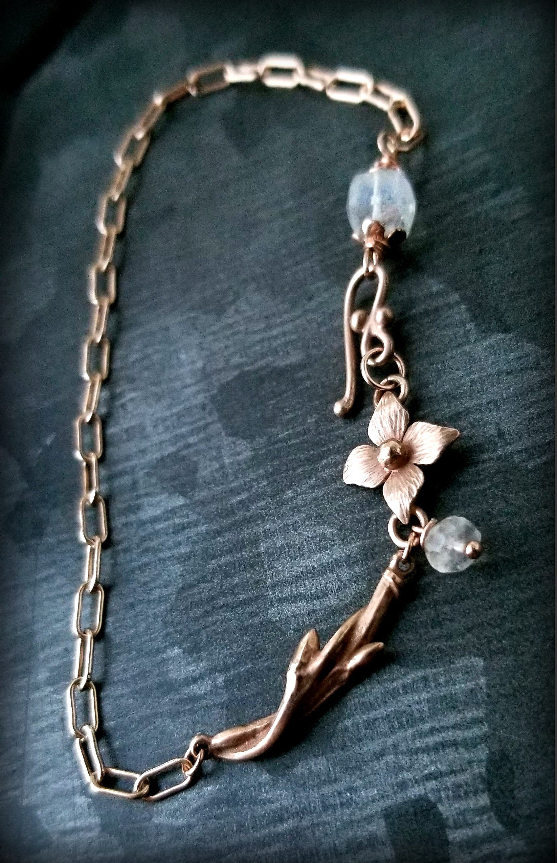 14k Rose Gold Paperclip Chain Bracelet with Moonstone
