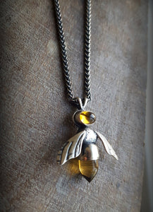 Citrine and Sterling Honey Bee Necklace