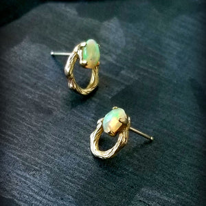 Vine Post Earrings, 14k Gold and Emerald or Opal Earrings