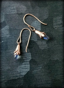 Solid 14k Rose Gold and Moonstone Bud Drop Floral Earrings