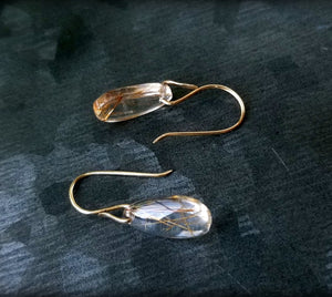 Autumn Grasses Earring, 14k Gold Rutilated Quartz Earrings