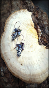 Silver Pinecone Earrings with Gemstone Bead & Pearl Clusters