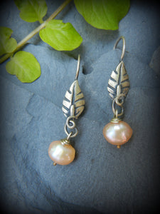 Leaf Earrings with Pearl Drops