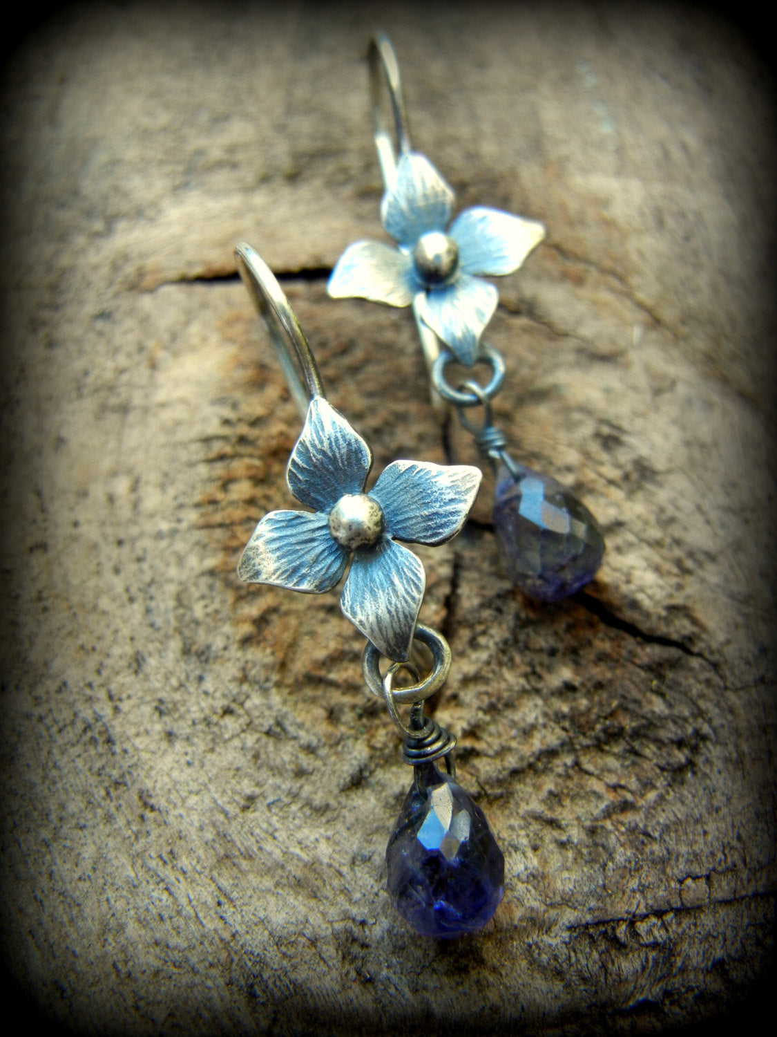 Starflowers, Silver Flowers with Iolite Briolettes