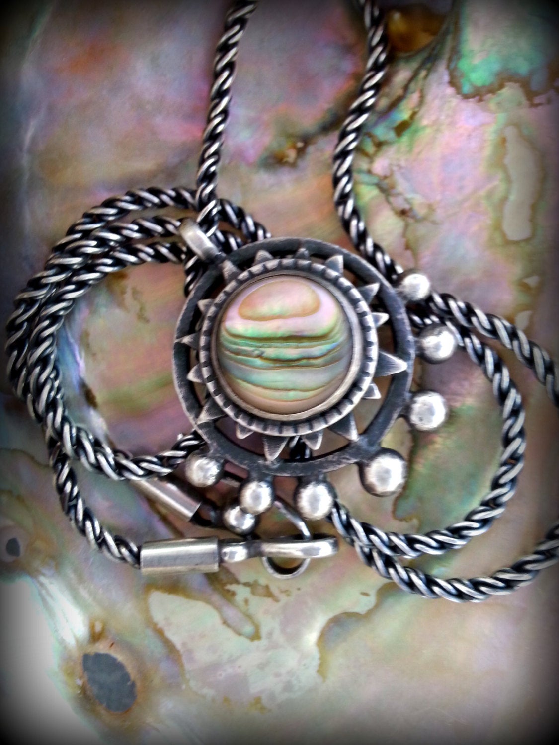 Seven Planets Celestial Amulet Necklace set with Abalone