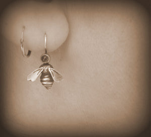 Petite Silver Queen Bee Dangle Earrings set with Gem
