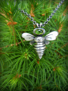 Silver Queen Bee Necklace set with Gem of Choice