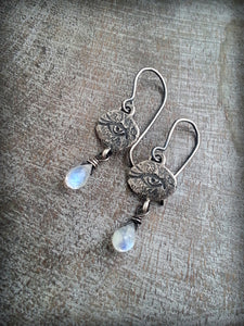 Protective Eyes Earring, Moonstone Briolette Eye Earrings